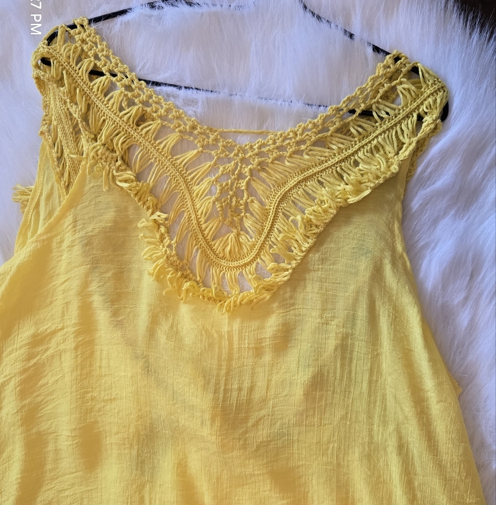 Yellow Ruffled Embellished Tank Top - Picture 8 of 9